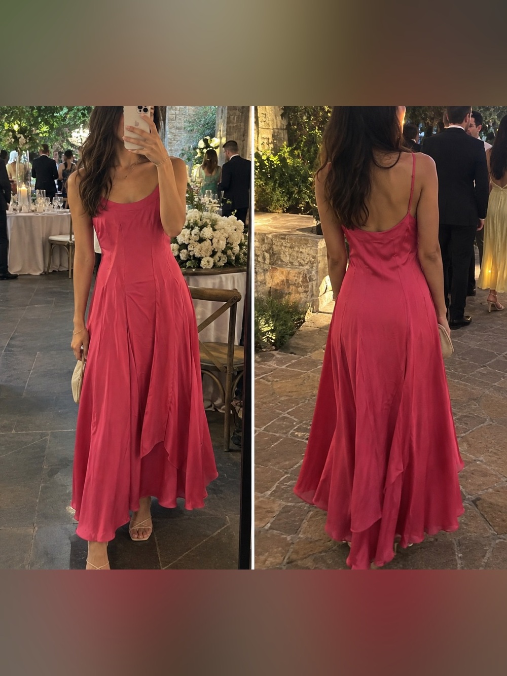 Massimo Dutti Pink Fuchsia Flowing Strappy Layered Maxi Dress | US 8